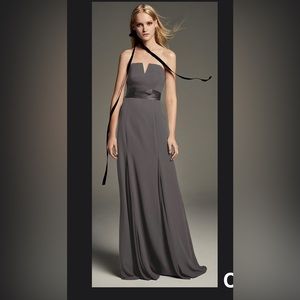 White by Vera Wang V-Wire Crepe Mermaid Gown in Charcoal